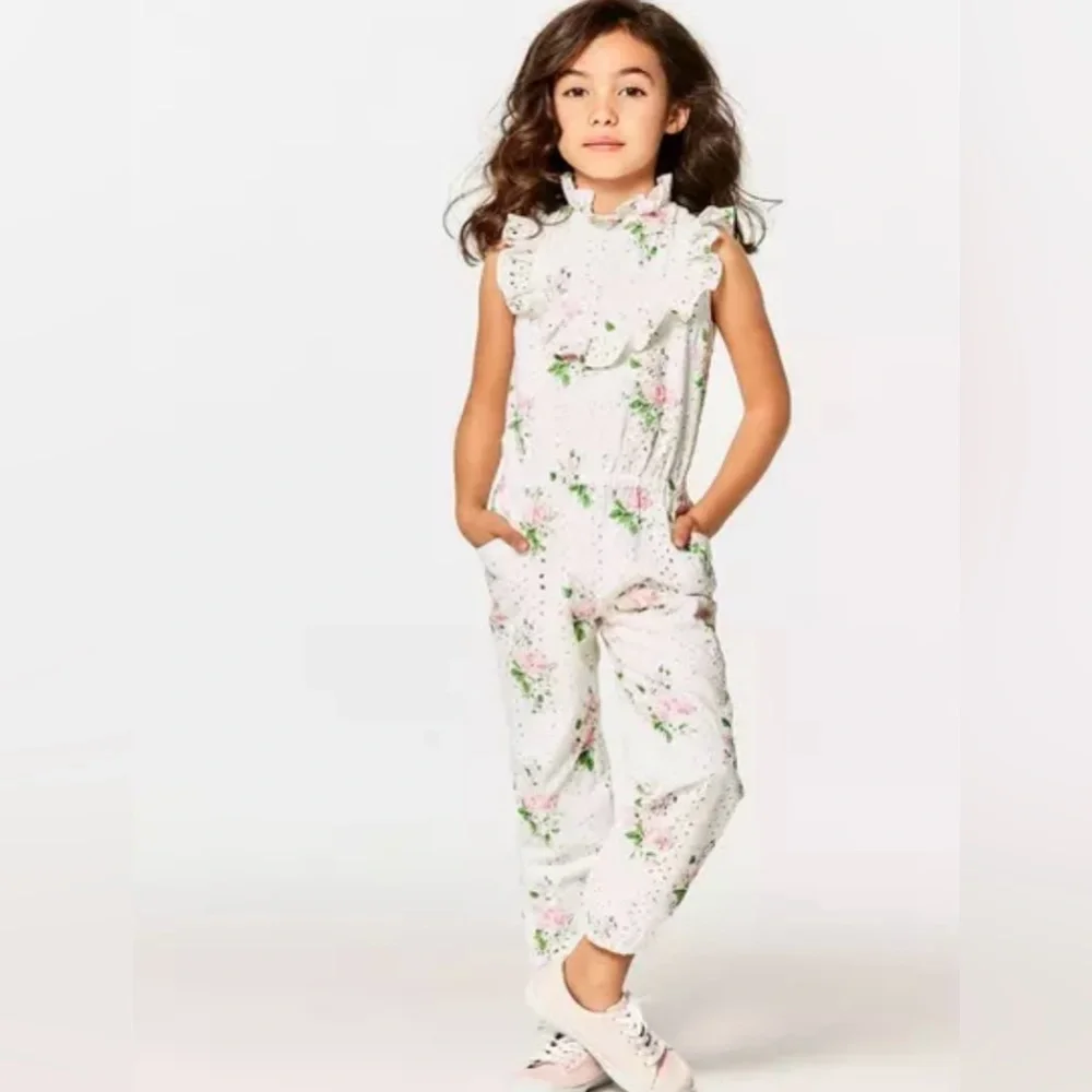 Janie and Jack Floral‎ Eyelet Jumpsuit Romper Girls Size 7 Garden Party Spring